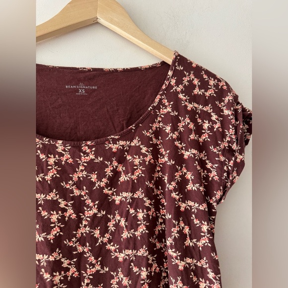 L.L. Bean Signature Floral Burgundy Tee - Picture 3 of 5